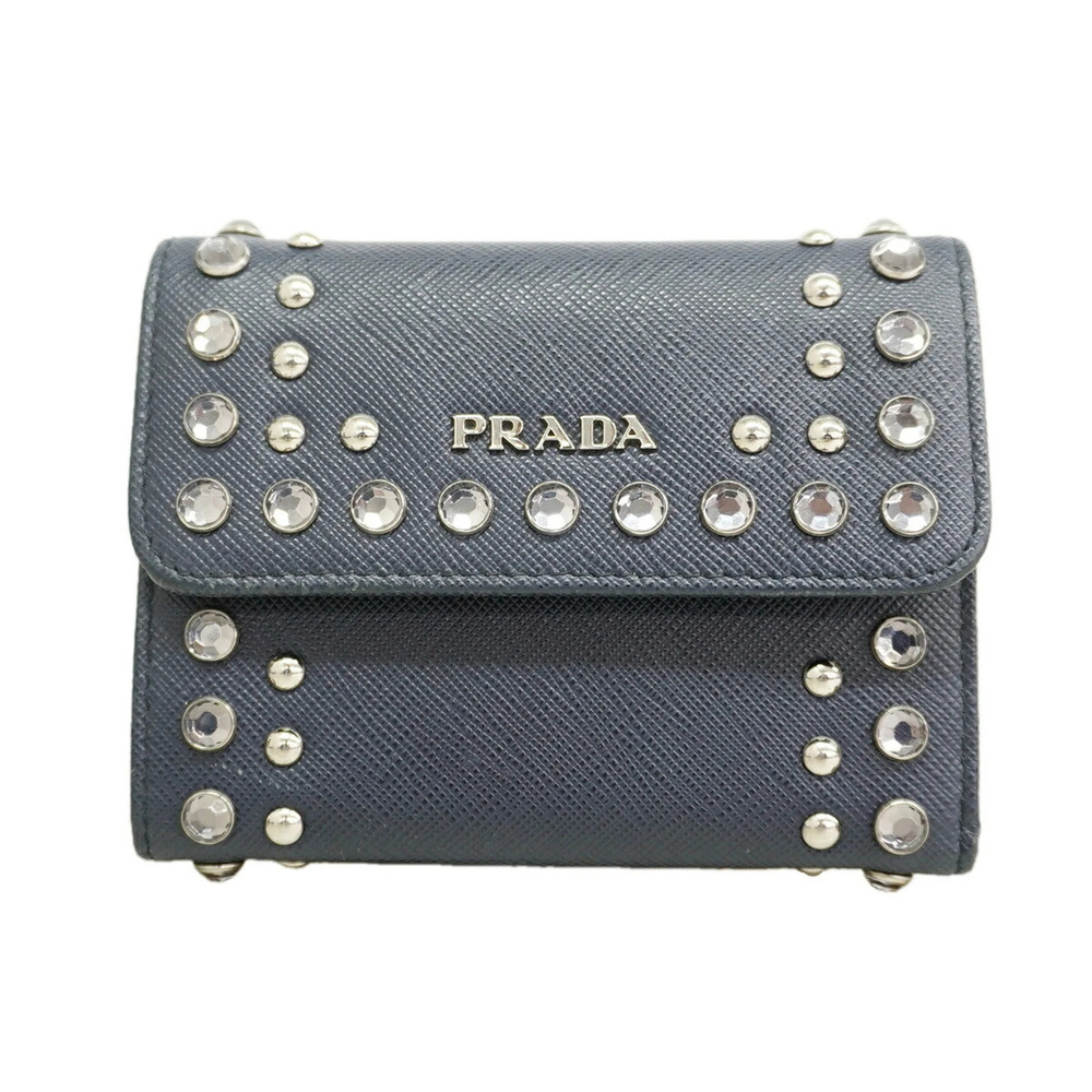 Prada Tri-fold Wallet, Saffiano Leather, Navy, Women's